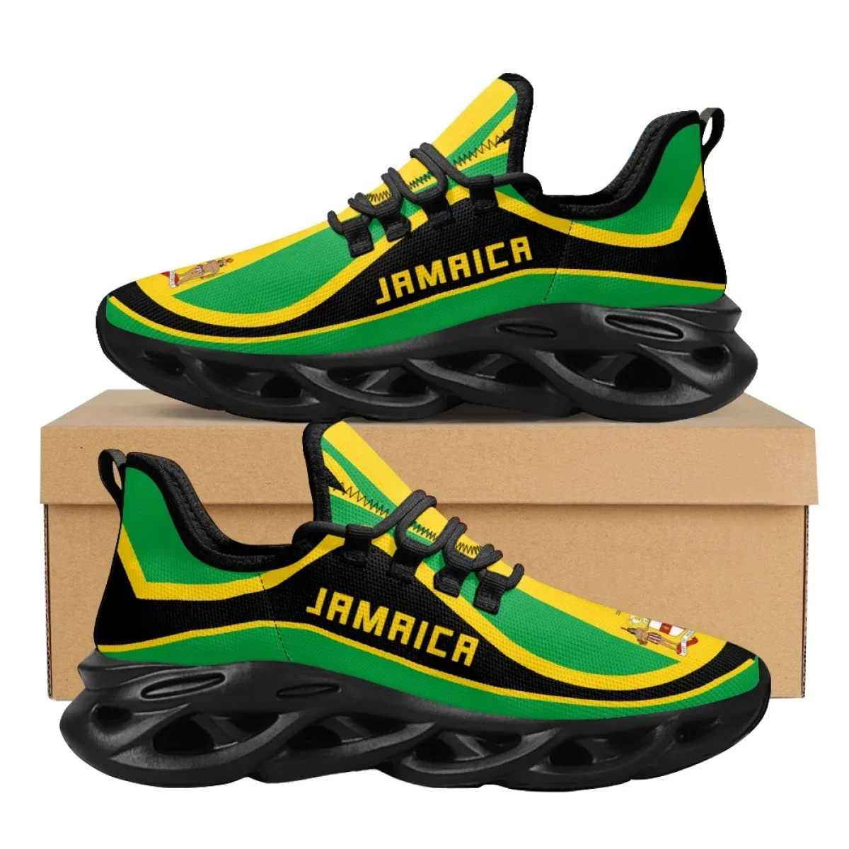 Men Shoes Name - Jamaica Flag Pattern Lightweight Lace Up