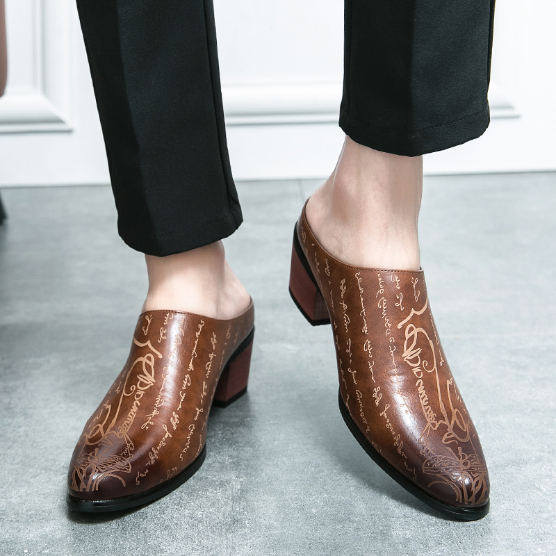 Men Brown Leather Mules Slippe - огляд і ціна Men Shoes Office